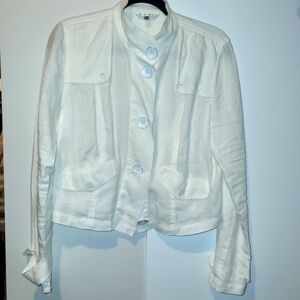 CAbi White 100% linen long sleeve button-down jacket Size Small
